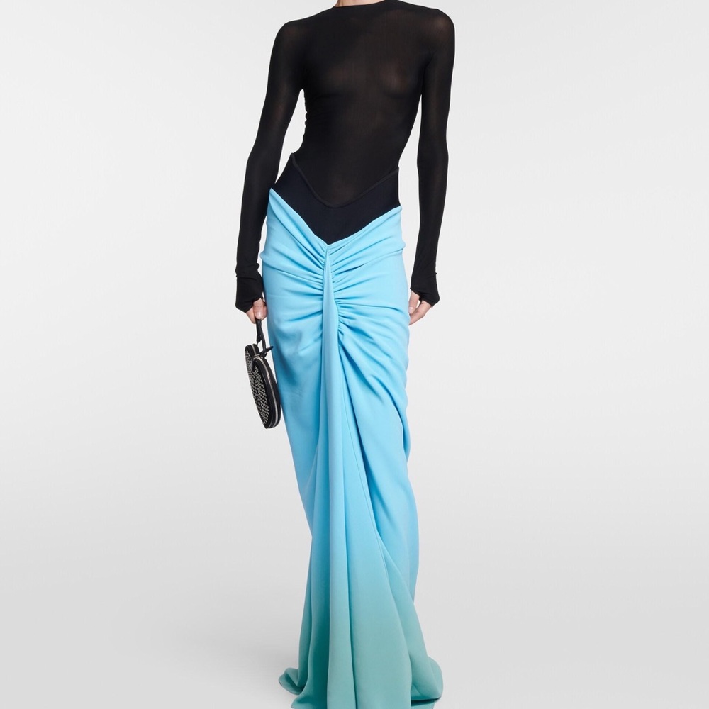 ALAIA Mesh and Draped Crepe Gown Blue FR 38/US 6